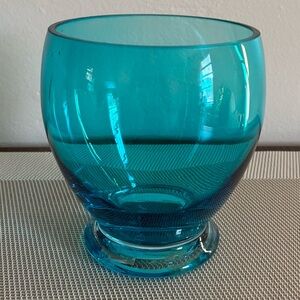 Vintage Glass Blue Teal Optic Ribbed Glass  Votive 5 In Tall Empoli style 4 In D